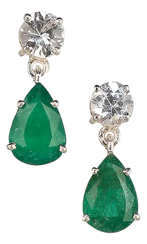 Dangle Emerald and Scintillating Real Zircon Earrings - 2 Pieces
