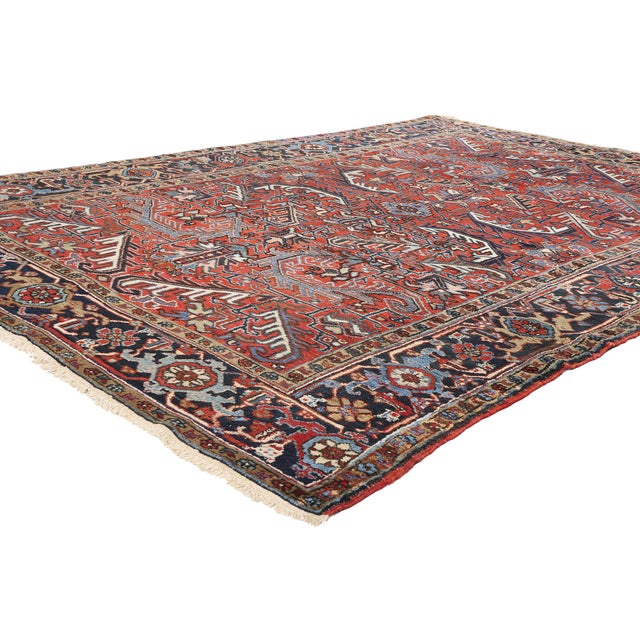 90009 Antique Red Persian Dragon Heriz Rug, 07'00 x 10'00. Step into a world of timeless elegance with this hand-knotted...