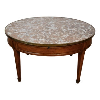 1910s Antique French Louis XVI Mahogany & Marble Top Bouillottee Coffee Table For Sale