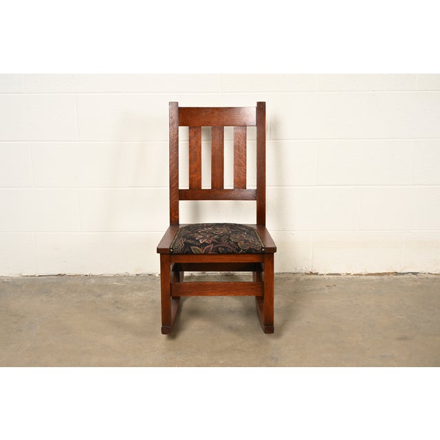 Mission Stickley Brothers Antique Mission Oak Arts & Crafts Sewing Rocking Chair, Circa 1900 For Sale - Image 3 of 11