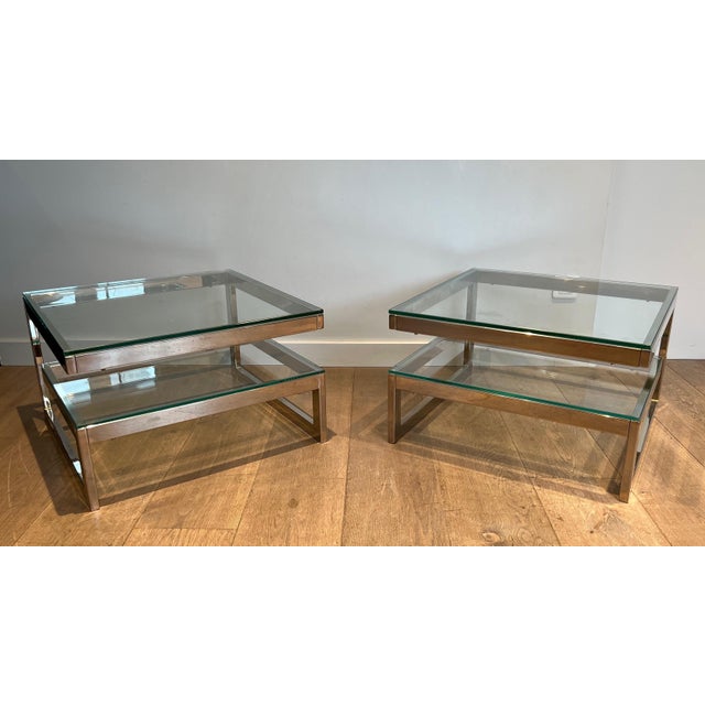 Mid-Century Modern 1970s Designer Chrome Side Tables - a Pair For Sale - Image 3 of 12