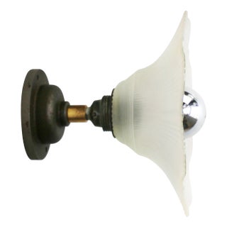 Satin Glass Cast Iron Brass Wall Lamp For Sale