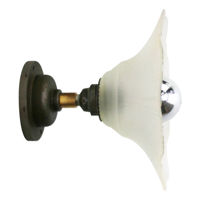 Satin Glass Cast Iron Brass Wall Lamp For Sale