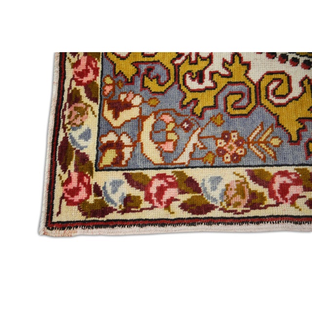 Turkish Vintage Rug Red & Sky Blue Handwoven Wool Runner 4'8" X 8' For Sale - Image 4 of 8