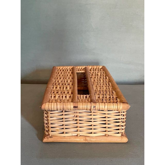 Vintage Tan Woven Rattan Tissue Box Cover For Sale In Jacksonville, FL - Image 6 of 8