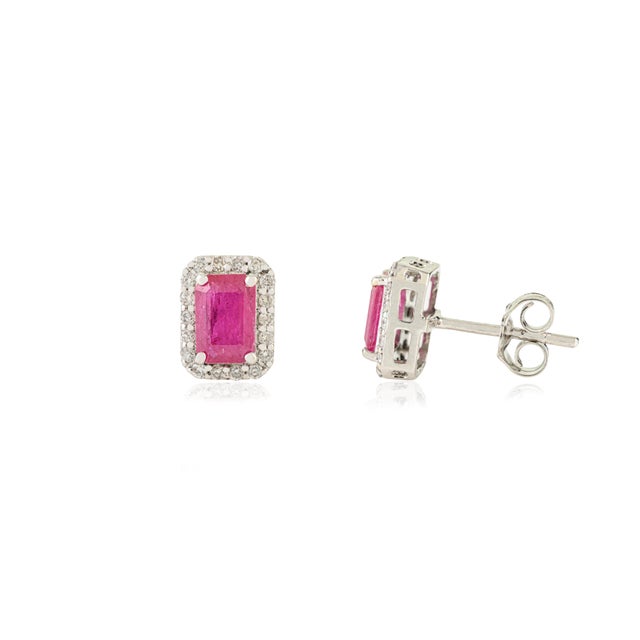 Mid-Century Modern VRJewels Handmade 1.17 Ct Natural Red Ruby & Diamond Studs in 18k Gold- A Pair For Sale - Image 3 of 13