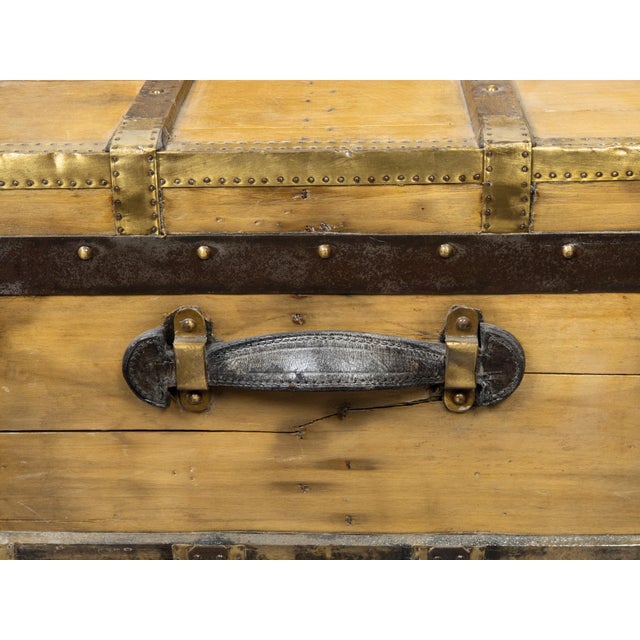 Tan French 1930s Lavolaille Pine Trunk with Maker's Label and Monogram For Sale - Image 8 of 12