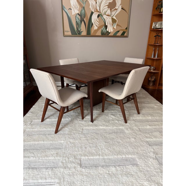 Set of Four Vintage 1950s Walnut and Linen Dining Chairs After Conant Ball For Sale - Image 12 of 13