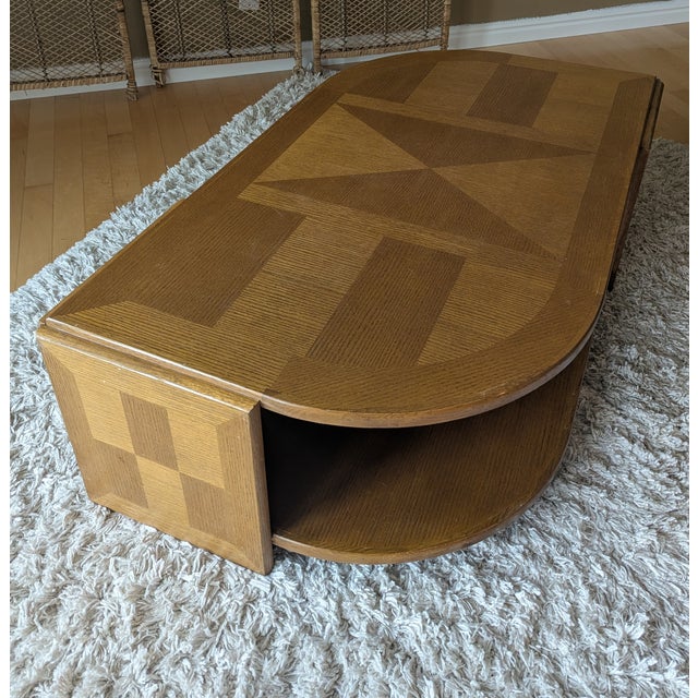 Vintage Postmodern Universal Furniture Oak Parquetry Eye Kidney Coffee Table For Sale In Salt Lake City - Image 6 of 13