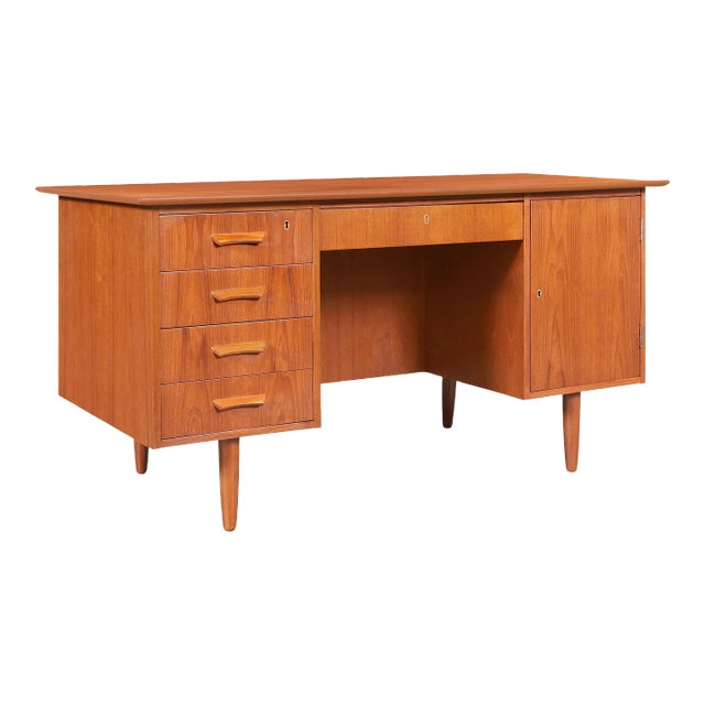 Danish Modern Teak Executive Desk With Bookcase, 1960s For Sale