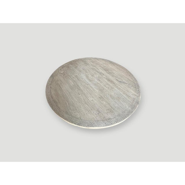 Andrianna Shamaris Round Shell Inlaid Teak Wood Table For Sale - Image 13 of 18