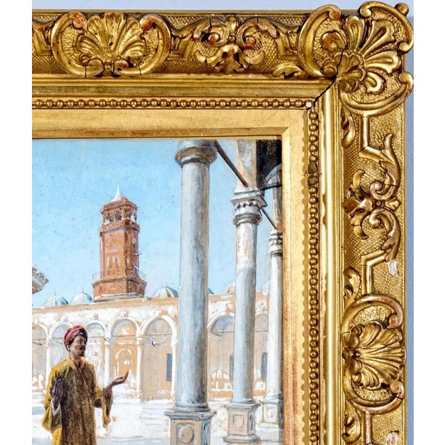 19th Century Antique 19th Century Orientalist Gouache Painting - Prayer at the Alabaster Mosque, Cairo - Signed Alphons Mielich For Sale - Image 5 of 15