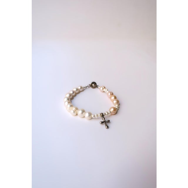 Natural Freshwater Pearl and Sterling Silver Cross Bracelet For Sale - Image 4 of 9