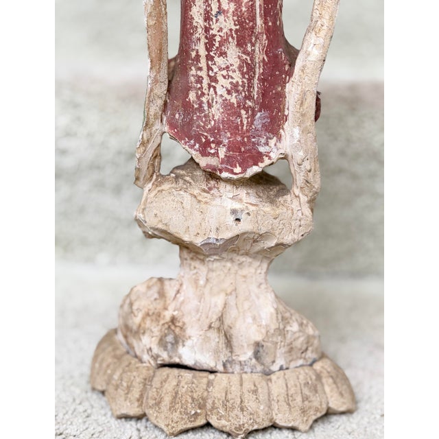 Antique Chinese 16.5” Tall Kuan Yin Wood Statue For Sale - Image 4 of 11