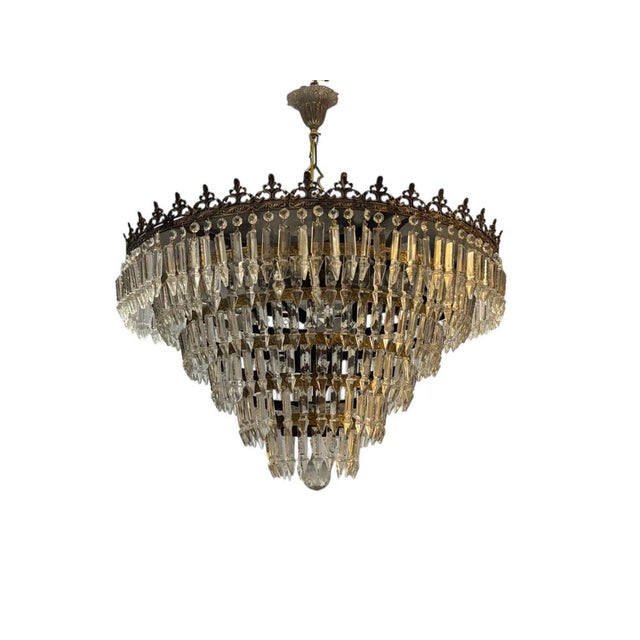 Bronze and Crystal Chandelier, Italy, 1950s For Sale - Image 11 of 11
