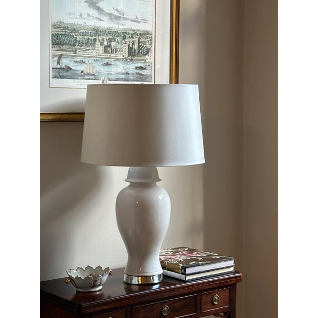 1960s White & Chrome Ginger Jar Table Lamps — A Pair For Sale - Image 16 of 17