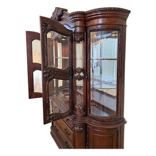 Traditional Ornate Carved Wood China Cabinet / Curio Display Hutch For Sale