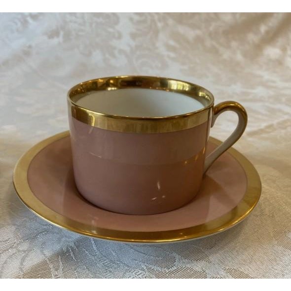 Fitz and Floyd 1980s Fitz and Floyd Versailles Dusty Rose Gold 4 Tea Cups and Saucers - 8 pcs For Sale - Image 4 of 6