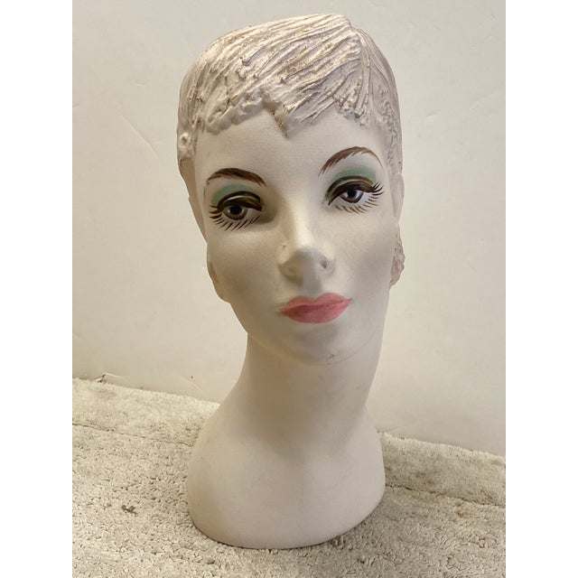 Vintage 1970s Hat Wig Stand Head Store DIsplay Long Neck Ceramic Mannequin For Sale In San Francisco - Image 6 of 12