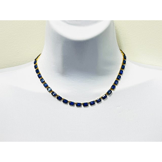 Sapphire Emerald Cut East West Necklace in Black Rhodium & 18k Yellow Gold For Sale - Image 4 of 7