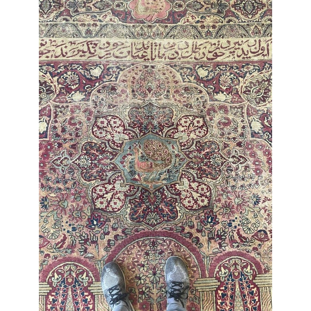 Ivory 1900s COLLECTOR'S ROYAL PEACOCK KERMAN Duel Cypress Tree of Life Rug 9 x 11.8 For Sale - Image 8 of 17