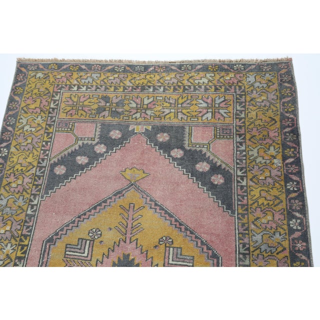Vintage Turkish Konya Rug – Hand-Knotted Wool in Blush Rose, Mustard Gold & Charcoal - 3' 8'' X 5' 9'' For Sale In Tampa - Image 6 of 10