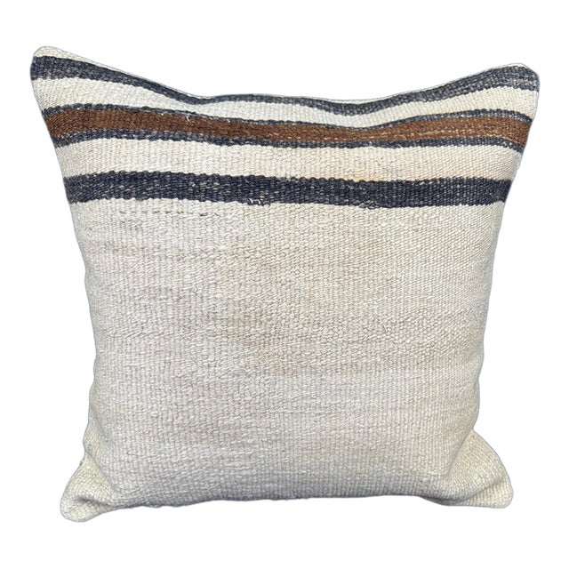 Turkish Hemp Pillow Cushion Natural Beige Black Cushion Cover 20"x20" For Sale