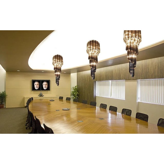 Transparent & Smoked Quadriedri Prism Murano Chandeliers, Set of 2 For Sale - Image 3 of 6