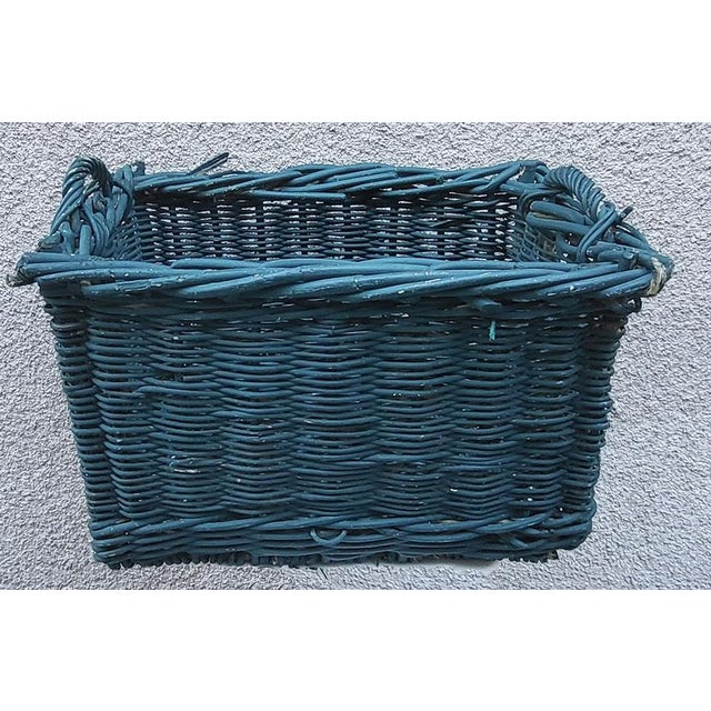 Large French Country Painted Wicker Willow Basket – Woven Handles For Sale - Image 4 of 8