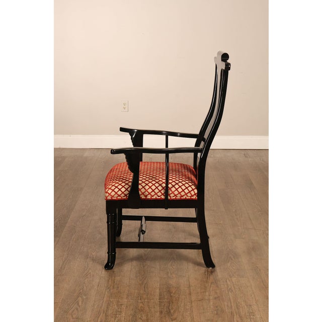 12 Custom Black Lacquered Asian Inspired Dining Chairs For Sale - Image 17 of 18