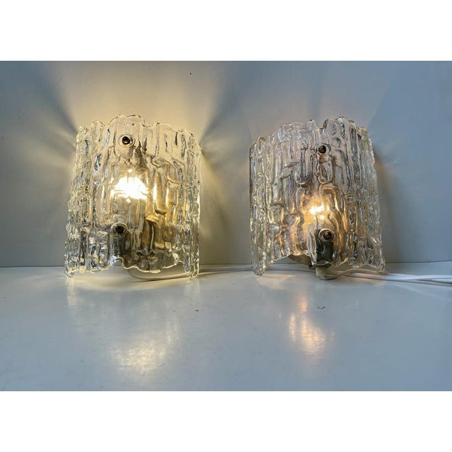 1960s Crystal Ice Glass Wall Sconces by Carl Fagerlund for Orrefors, 1960s, Set of 2 For Sale - Image 5 of 10