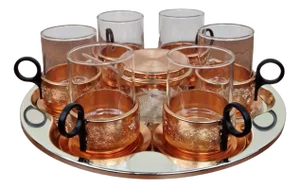 Mid-Century Glass and Copper Tea Set, Germany, 1960s, Set of 8