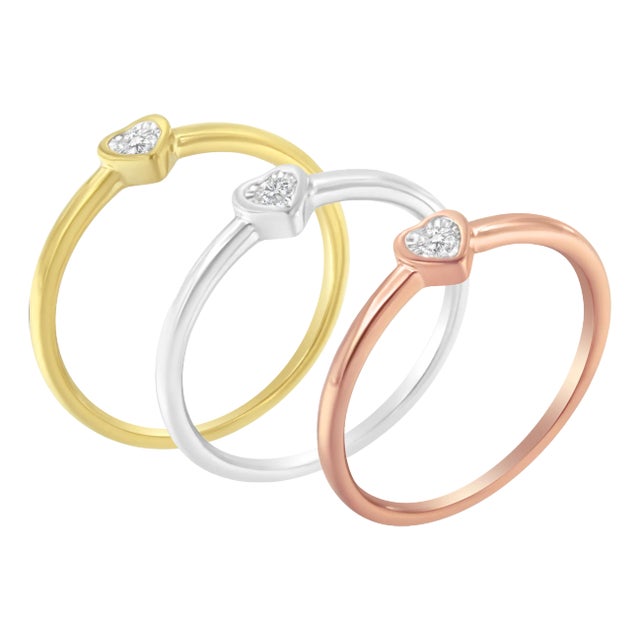 .925 Sterling Silver Diamond Heart Shaped Stackable Promise Ring Set (1/6 Cttw, J-K Color, I1-I2 Clarity) - Size 8 For Sale
