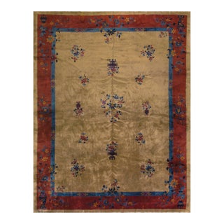 Extraordinary Antique Chinese Manchester Quality Peking Rug in a Tan-Sand Background Color For Sale