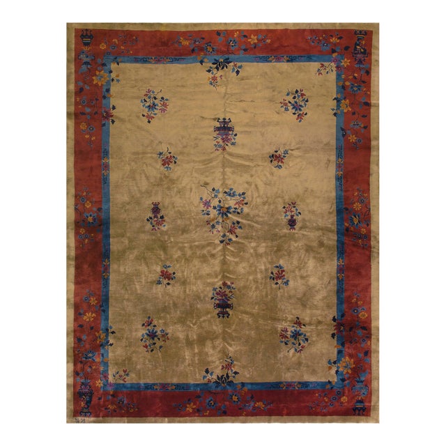 Extraordinary Antique Chinese Manchester Quality Peking Rug in a Tan-Sand Background Color For Sale