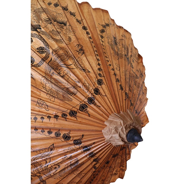 Pair of Extra-Large Vintage Chinese Dragon & Phoenix Oil-Paper Parasols For Sale In Washington DC - Image 6 of 18