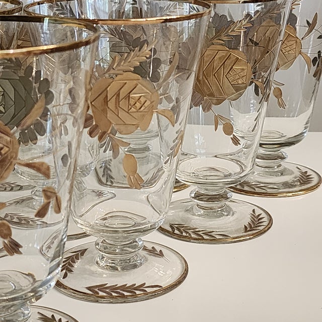 1960s 24k Gold Encrusted Crystal Iced Tea Footed Tumbler Barware Set - Set of 10 For Sale - Image 9 of 14