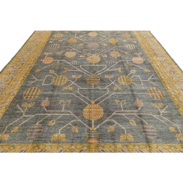 Charcoal Modern Khotan-Style Pomegranate Tree Charcoal Wool Area Rug For Sale - Image 8 of 12