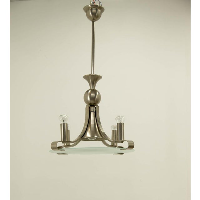 Metal Art Deco Metal Chandelier, Europe, 1930s For Sale - Image 7 of 12
