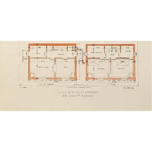 Printmaking Materials Pair- 1900 French Architecture Lithographs-Country Homes For Sale - Image 7 of 8