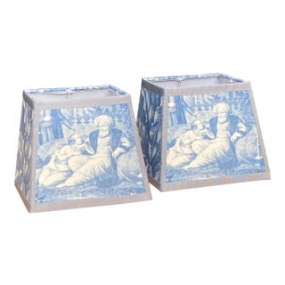 Blue and White Harem Toile Lampshades - a Pair For Sale