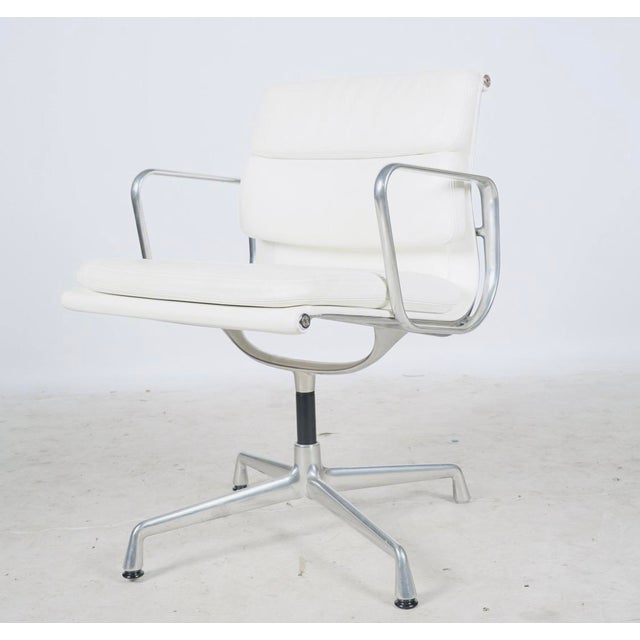 Mid 20th Century Mid 20th Century Authentic Charles & Ray Eames for Vitra Ea 208 White Leather Soft Pad Swivel Chair For Sale - Image 5 of 8