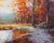 Original oil landscape by Sean Wu, A wooded stream and the path along its bank amidst the autumn scenery.