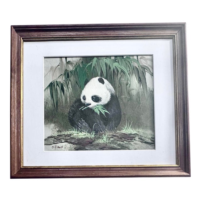 Mid Century Panda in Bamboo Forest Original Oil Painting on Canvas by English Artist Roger Hall (1914-2006) For Sale