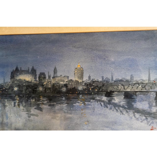 Mid-Century Night Landscape of Fantasy Albany New York Skyline For Sale - Image 9 of 12