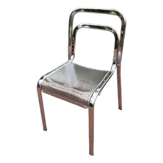 Arrben Chrome Dining Chair With Perforated Steel Seat, Italy, Circa 1970s For Sale
