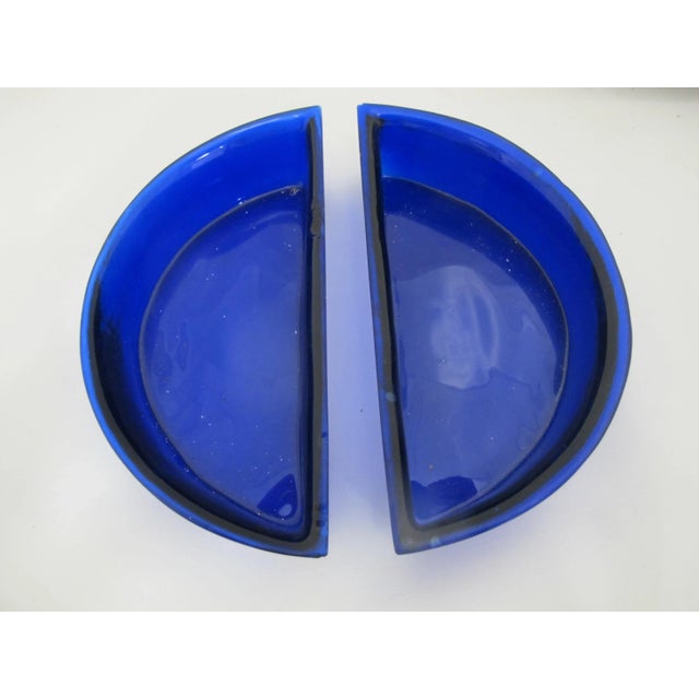 Metal Chinese Jade & Carnelian Inlaid Flowers Pewter Bowl With Cobalt Glass Inserts For Sale - Image 7 of 10