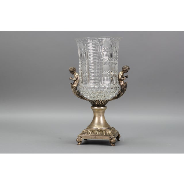 Czech Crystal Glass and Brass Vase with Cherubs, 1970s For Sale - Image 11 of 18