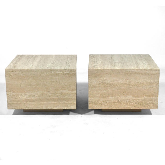 Mid-Century Modern Pair of Travertine Modernist Side Tables For Sale - Image 3 of 7
