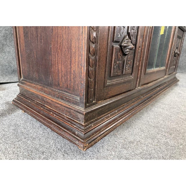 19th Century Marble Top Continental Oak Buffet With Leaded Glass Door For Sale - Image 9 of 18